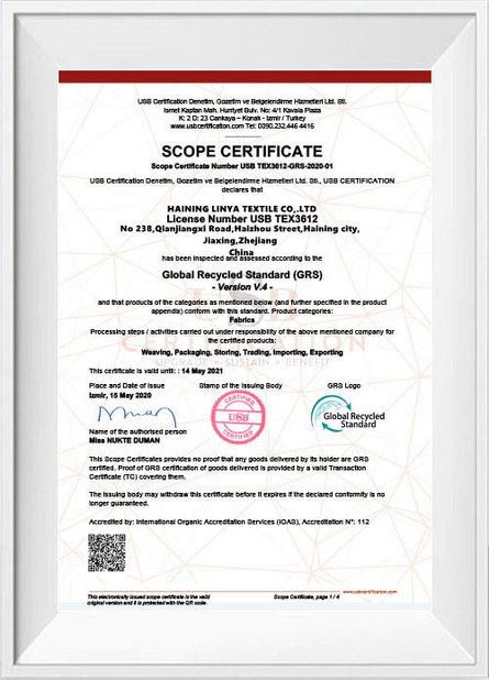 China HAINING LINYA TEXTILE CO,.LTD certification